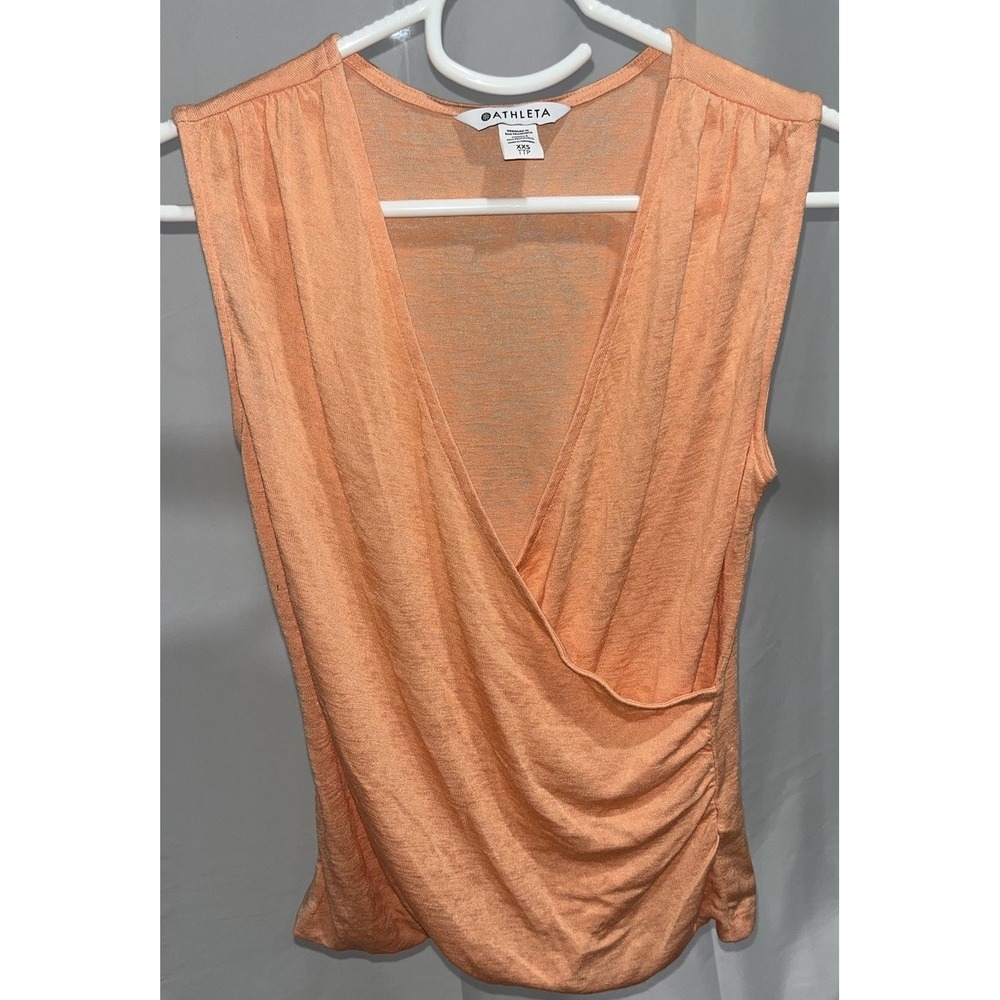 Athleta Breezy Wrap Tank Top Orange Peach Surplice Yoga Activewear Women XXS
